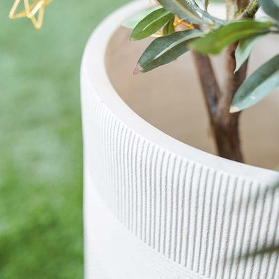 Fiber Clay Pots - Varying Stripe Design - Anti White - 47X47X75 Cm