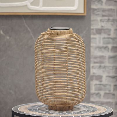 Wicker Barrel Lantern With Led Bulb , Large D30*48Cm