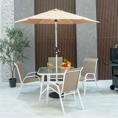 Eve 1 + 4-Seater Textilene Dining Set with Umbrella - White/Khaki