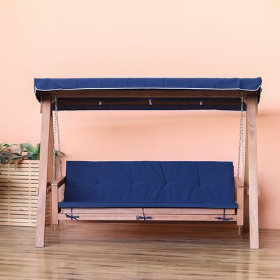 Gazala 3-Seater Wooden Swing with Canopy - Dark Blue