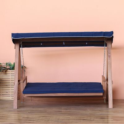 Gazala 3-Seater Wooden Swing with Canopy - Dark Blue