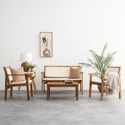 Rozana 4-Seater Sofa Set - Natural Wood