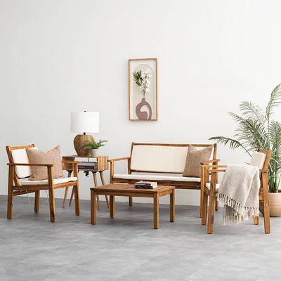 Rozana 4-Seater Sofa Set - Natural Wood