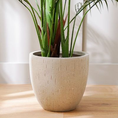 Fiber Clay Pot with Rain Drops Design - 26.5x26.5x25.5 cm - Beige