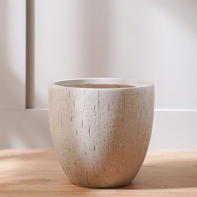 Fiber Clay Pot with Rain Drops Design - 26.5x26.5x25.5 cm - Beige