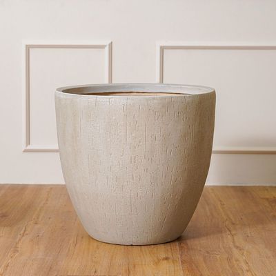 Fiber Clay Pot with Raindrop Design - Beige - 44x44x43 CM 