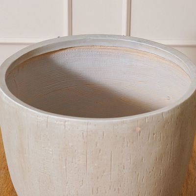 Fiber Clay Pot with Raindrop Design - Beige - 44x44x43 CM 