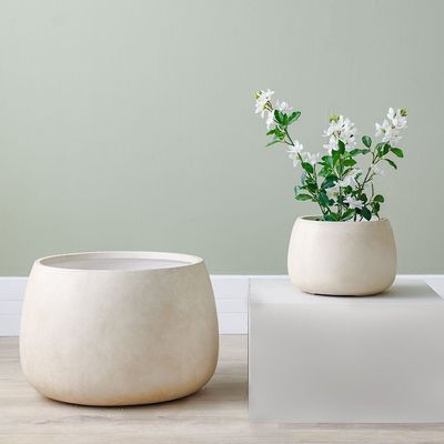 أواني فايبر فخارية بتصميم ناعم 55X55X37 سم - بيج فاتح