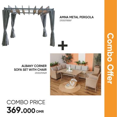 Amna Metal Pergola + Albany Outdoor Corner Sofa Set Combo