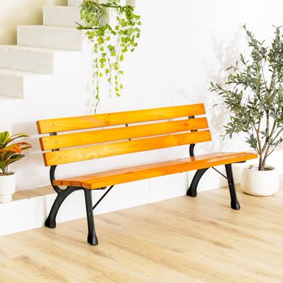 Inaya Cast Iron Park Bench - Natural Wood/Black