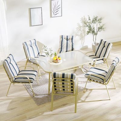 Polaris 1 + 6-Seater Dining Set - Blue/Grey Stripe
