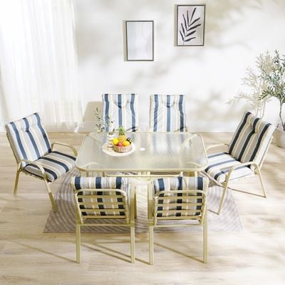 Polaris 1 + 6-Seater Dining Set - Blue/Grey Stripe
