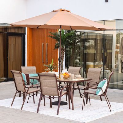 Alfresco 1 + 6-Seater Textilene Dining Set with Umbrella
