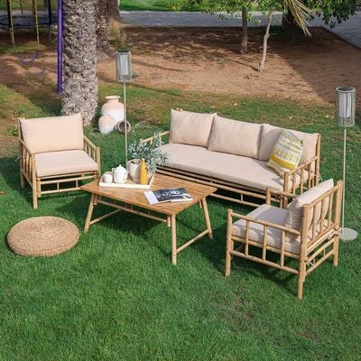 Gale 5-Seater Wooden Sofa Set - Bamboo/Beige