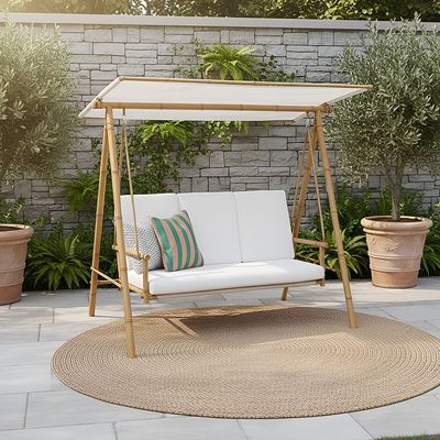 Sasha 3-Seater Swing with Canopy - Natural Wood/White