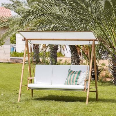 Sasha 3-Seater Swing with Canopy - Natural Wood/White