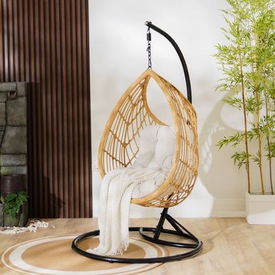 Gloria Rattan Swing Chair - Black/Beige