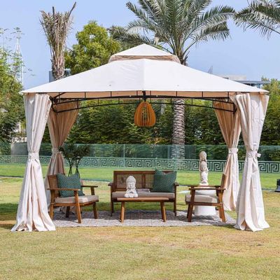 Amna Gazebo with Curtains - Beige - 3x3.6 M