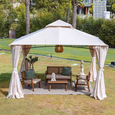 Amna Gazebo with Curtains - Beige - 3x3.6 M