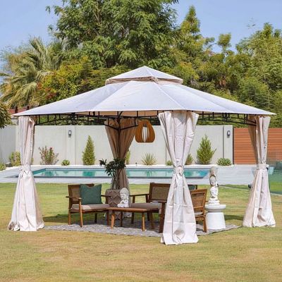 Amna Gazebo with Curtains - Beige - 3x3.6 M