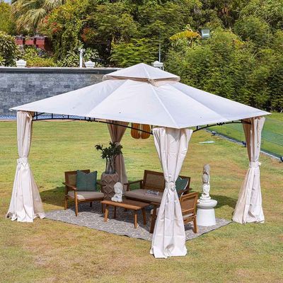 Amna Gazebo with Curtains - Beige - 3x3.6 M