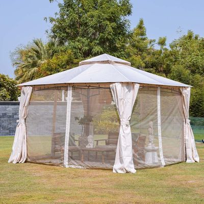 Amna Gazebo with Curtains - Beige - 3x3.6 M