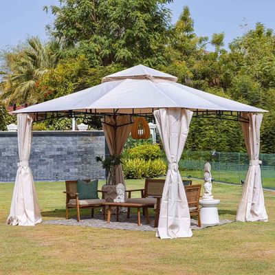 Amna Gazebo with Curtains - Beige - 3x3.6 M