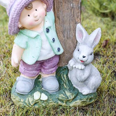 MgO Boy and Rabbit with Welcome Sign Decor