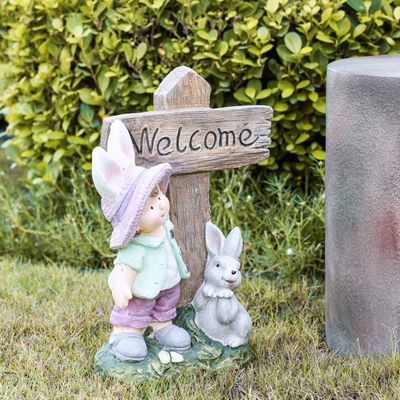 MgO Boy and Rabbit with Welcome Sign Decor