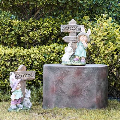 MgO Boy and Rabbit with Welcome Sign Decor