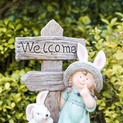 MgO Girl and Rabbit with Welcome Sign Decor