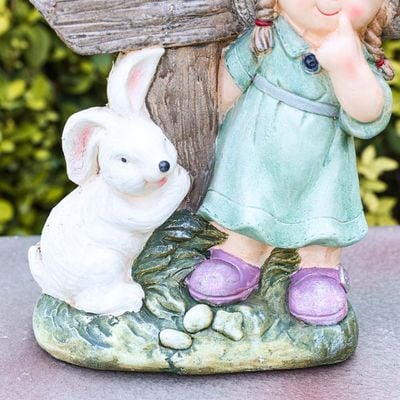 MgO Girl and Rabbit with Welcome Sign Decor