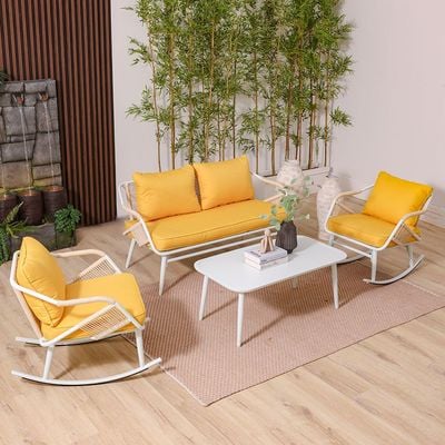 Flavia Sofa Set with Rocking Chairs - Yellow