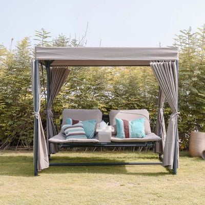 Ellora Daybed cum Swing with Canopy and Curtains - Brown 