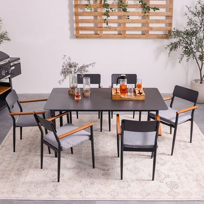 Sylas 1 + 6-Seater Dining Set - Grey/Black - With 2-Year Warranty