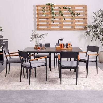 Sylas 1 + 6-Seater Dining Set - Grey/Black - With 2-Year Warranty