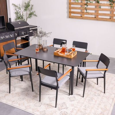 Sylas 1 + 6-Seater Dining Set - Grey/Black - With 2-Year Warranty