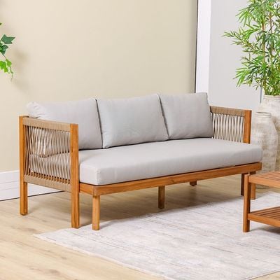 Watson 5-Seater Wooden Sofa Set - Natural Wood/Beige - With 2-Year Warranty