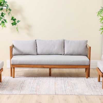 Watson 5-Seater Wooden Sofa Set - Natural Wood/Beige - With 2-Year Warranty