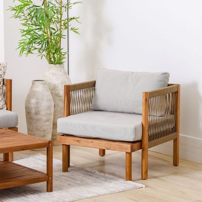 Watson 5-Seater Wooden Sofa Set - Natural Wood/Beige - With 2-Year Warranty