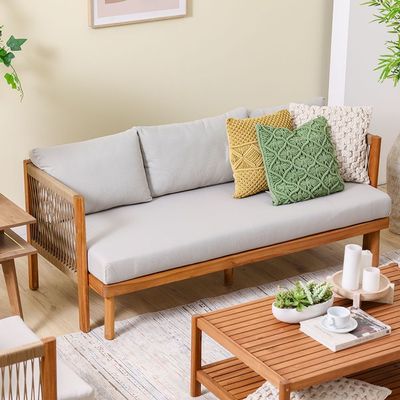 Watson 5-Seater Wooden Sofa Set - Natural Wood/Beige - With 2-Year Warranty