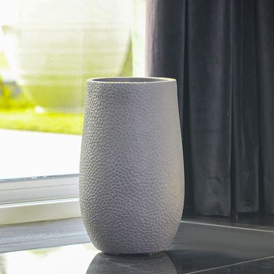 Fiber Clay Pot with Volcanic Design - Grey - 25x25x40 CM