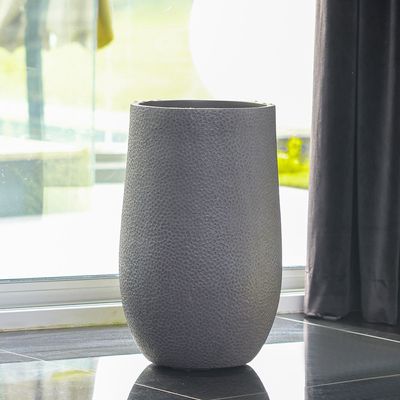 Fiber Clay Pot with Volcanic Design - Grey - 35x35x55 CM