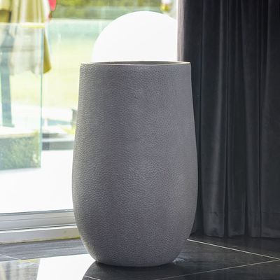 Fiber Clay Pot with Volcanic Design - Grey - 48x48x75 CM