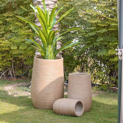 Fiber Clay Pot with Rattan Design - 25x25x40 CM