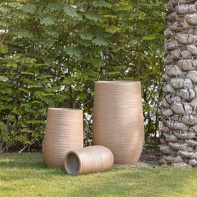 Fiber Clay Pot with Rattan Design - 25x25x40 CM