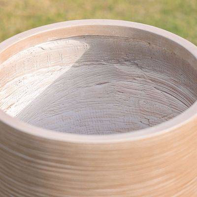 Fiber Clay Pot with Rattan Design - Beige - 35x35x55 CM