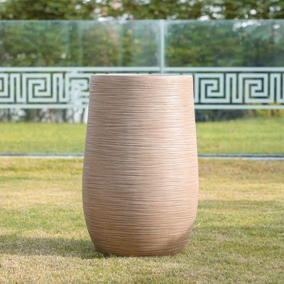 Fiber Clay Pot with Rattan Design - Beige - 48x48x75 CM