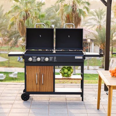 Inferno Hybrid (Gas + Charcoal) 3-Burner BBQ Grill - Black - Inf02