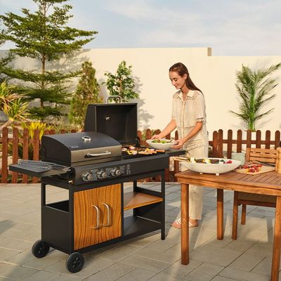 Inferno Hybrid (Gas + Charcoal) 3-Burner BBQ Grill - Black - Inf02